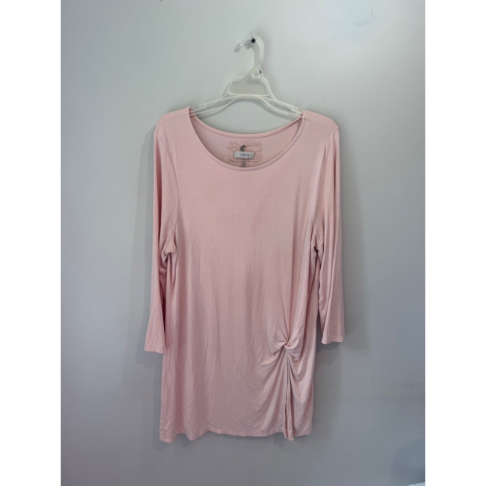 Cupio Womens Pink Side Knot 3/4 Sleeve Tunic Top Size Large Scoop Neck Viscose